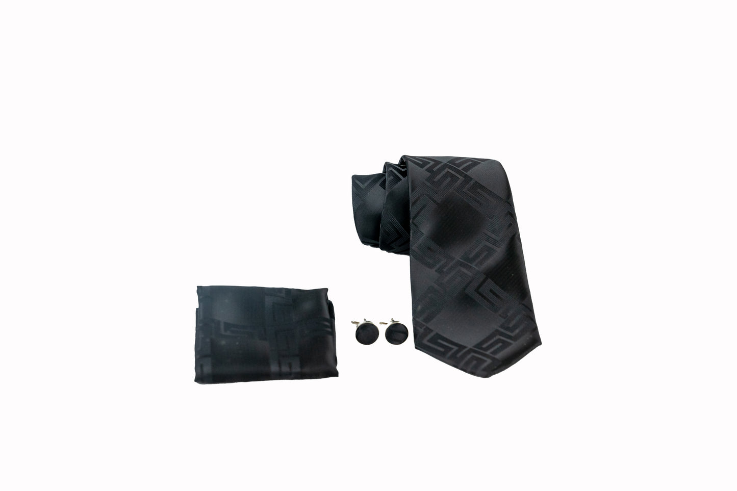 Black Embossed Silk Tie Set