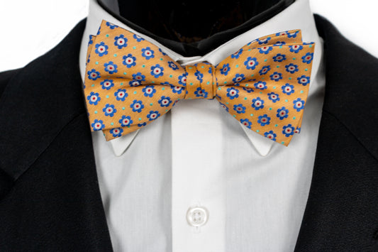 Soft Orange, Blue, Silk Pretied Bow Tie