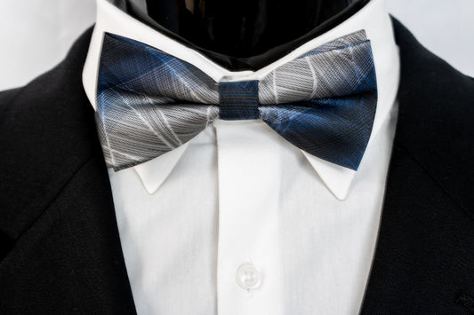 Navy and Gray Silk Pretied Bow Tie