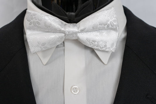 White on White floral Pretied Bow Tie