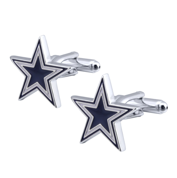 Silver-steel Star shape cufflinks with navy blue inset