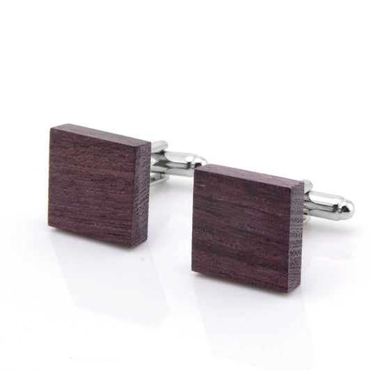 Natural wood finish square cufflinks with steel construction