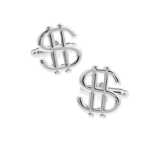 Silver-Steel dollar sign cufflinks