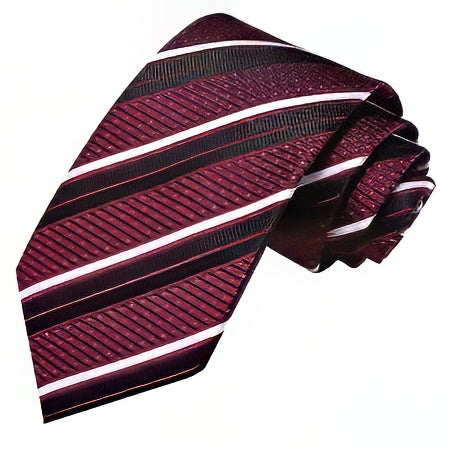 Burgundy Silk Tie with Thin Black & White stripes