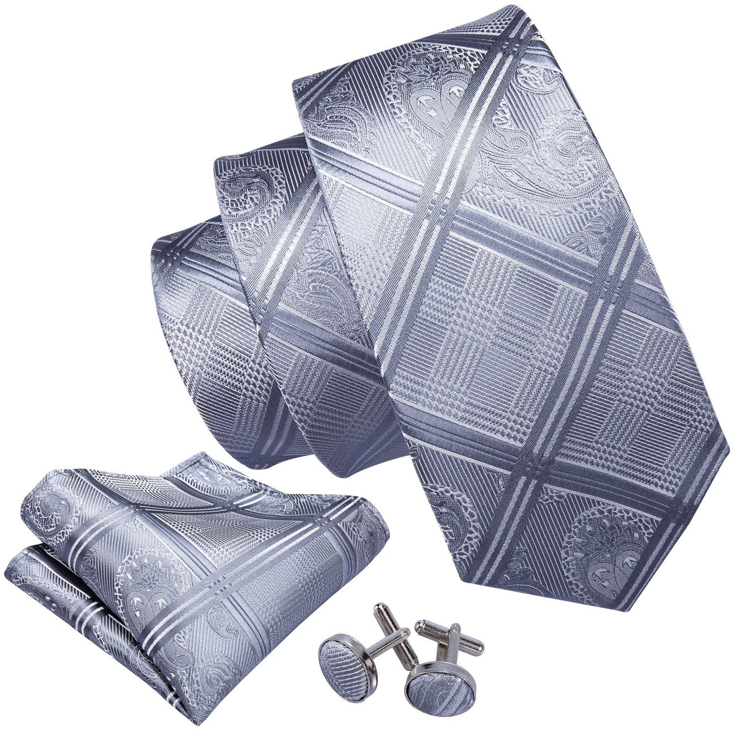 Silver Pattern Tie Set