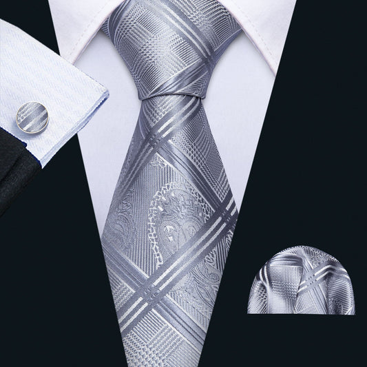 Silver Pattern Tie Set