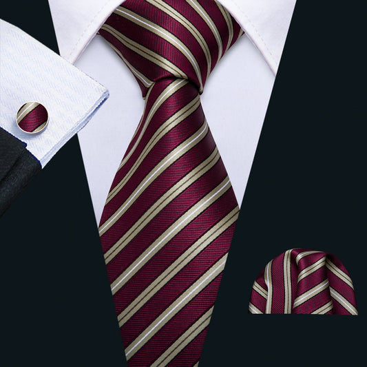 Burgundy stripe Tie Set