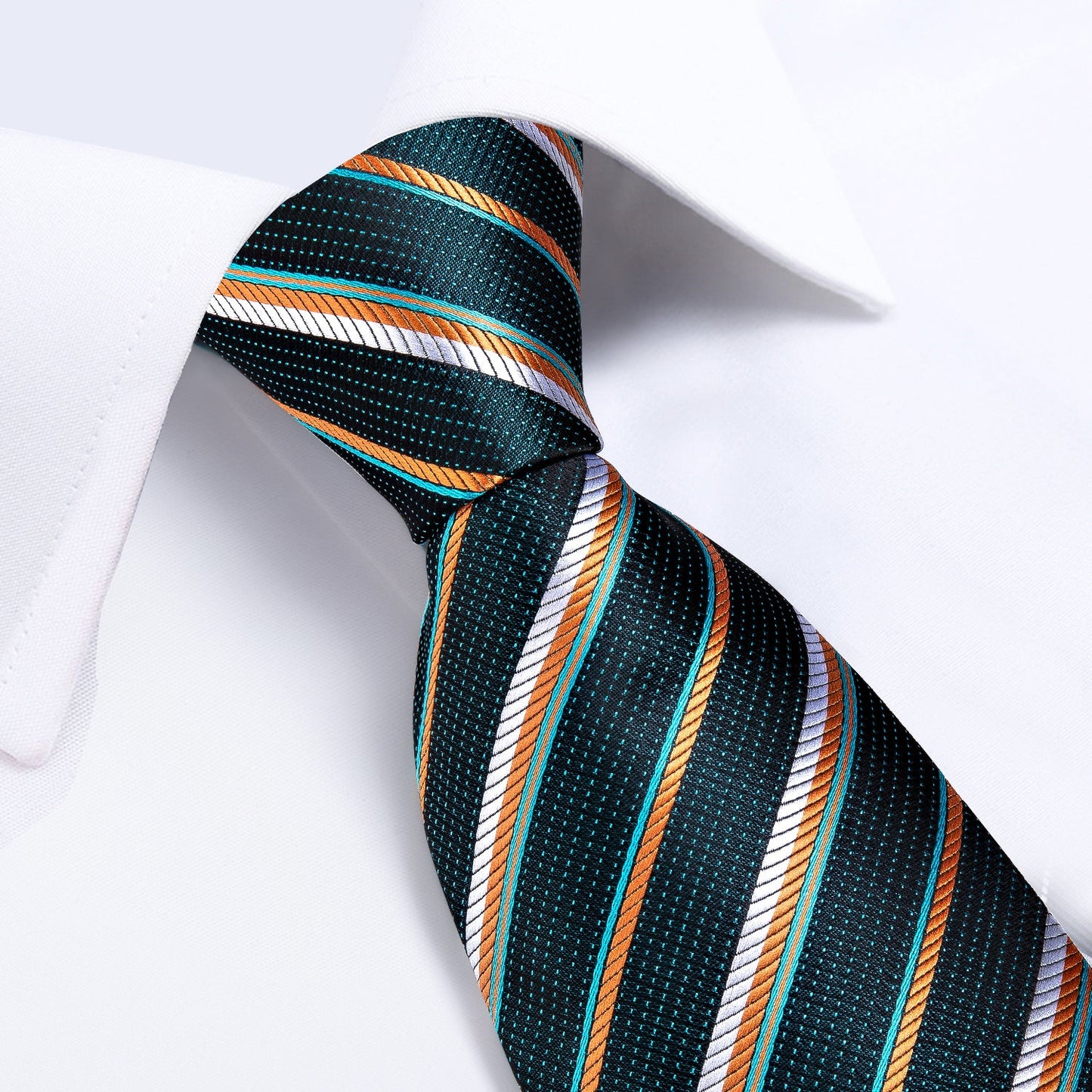 Hunter Green Tie Set with Gold and White Lines