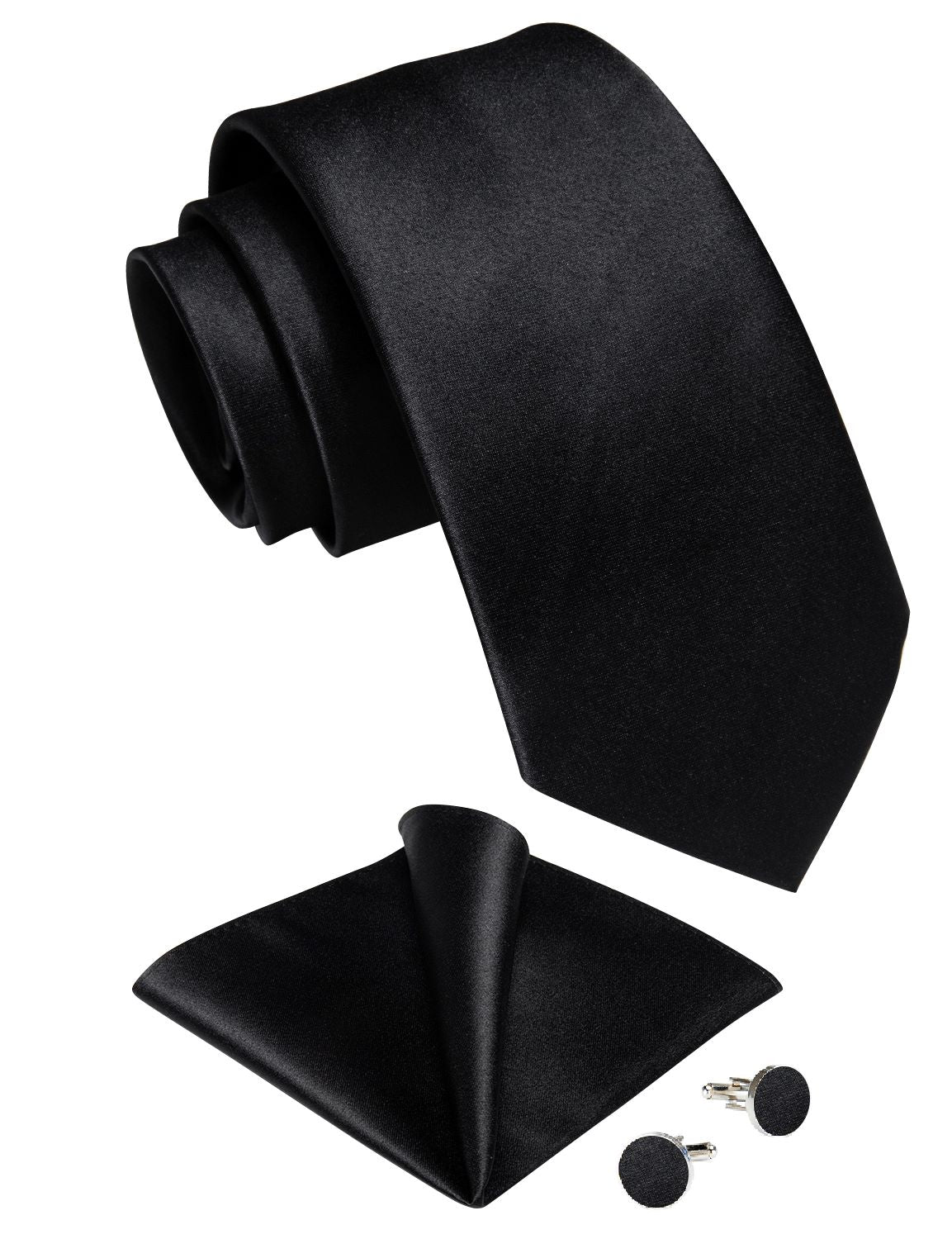 Solid Black Silk Tie Set