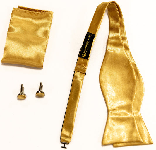 Self-Tie Gold Silk Bow Tie Set – Timeless Elegance for Every Occasion