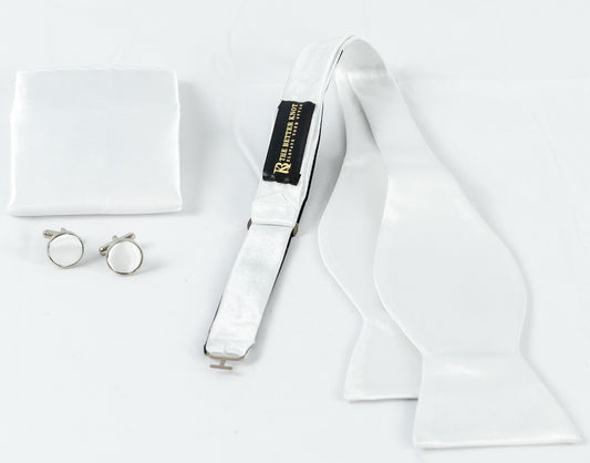 Self-Tie White Silk Bow Tie Set – Timeless Elegance for Every Occasion
