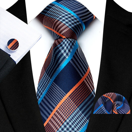 Navy Blue and Orange Silk Tie Set