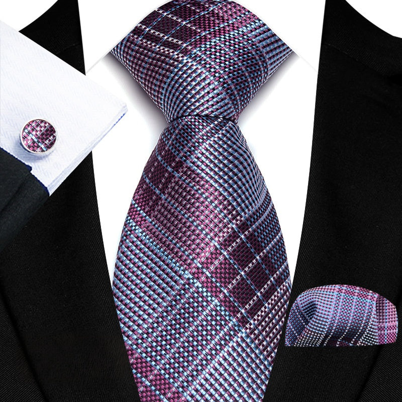 Gray and Burgundy Silk Tie Set