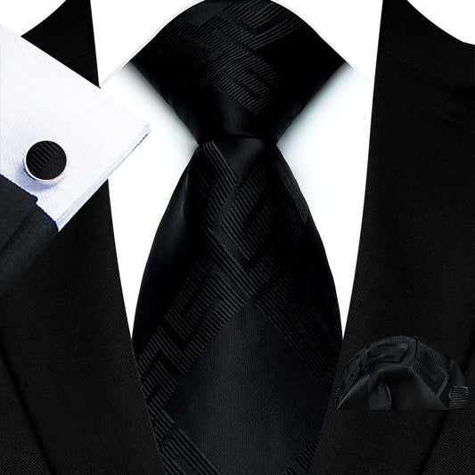 Black Embossed Silk Tie Set