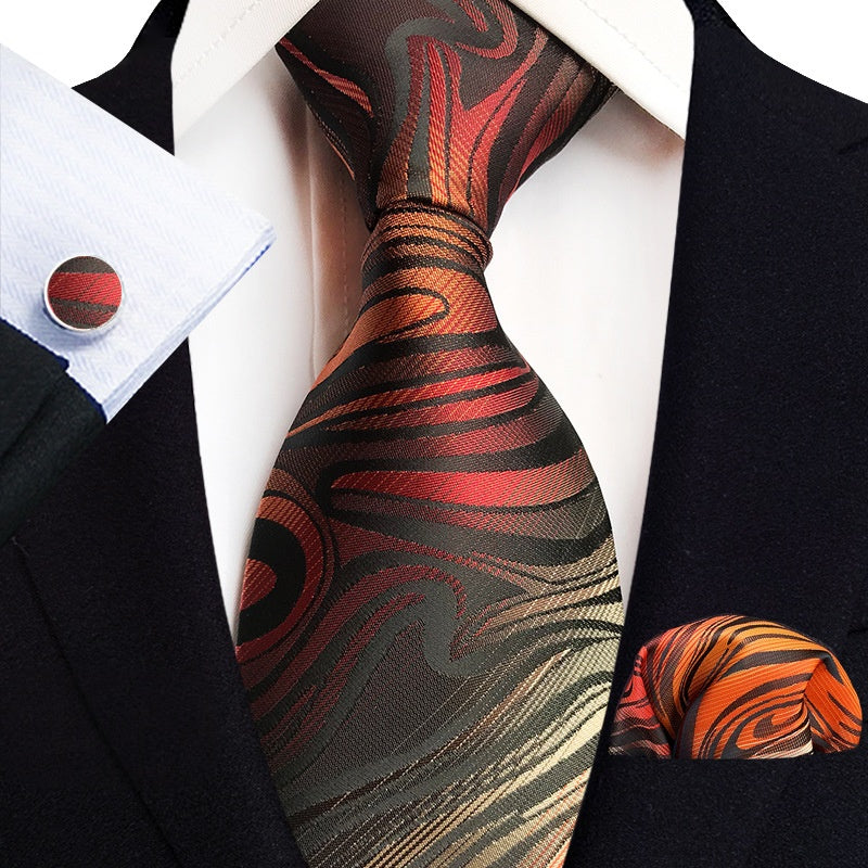 Burnt Orange, Black and Tan Tie Set