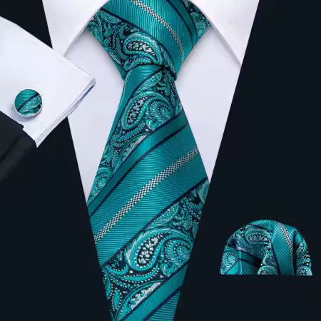 The Teal Majesty Paisley Silk Tie Set (63")